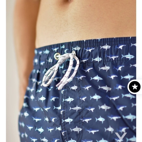 Men’s Atlantis Swim Shorts Trunks. Navy with sharks. Pockets. Drawstring - Picture 9 of 12